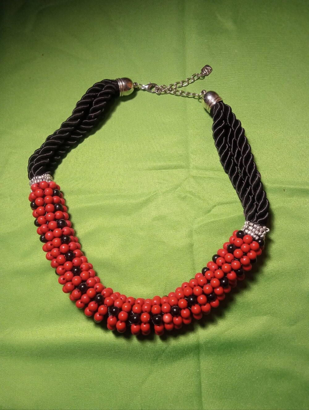 Vintage African Red And Black Beaded Statement Necklace